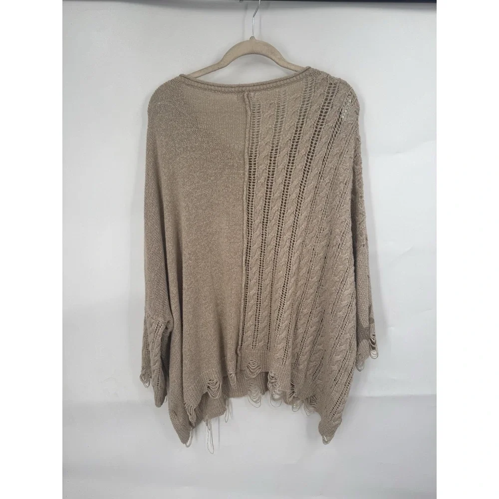 POL Knit Distressed Star Print Sweater Oversized Women S Brown Granolagirl Retro - Picture 2 of 7